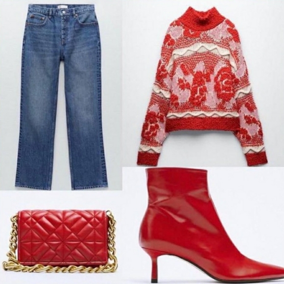 Zara Jacquard Knit Pink and Red Chunky Sweater - size small - Picture 4 of 15